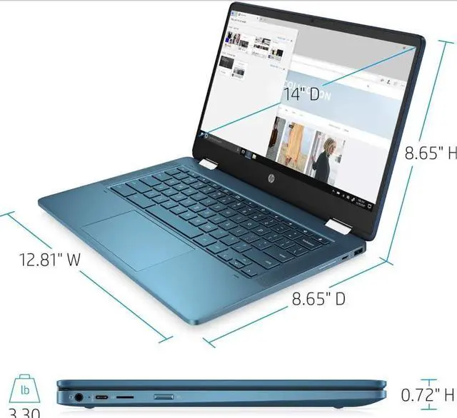 Alt view image 2 of 5 - HP 14" HD Touchscreen Celeron N4020 4GB 64GB Intel UHD Graphics 600 ChromeOS Forest Teal Certified Refurbished