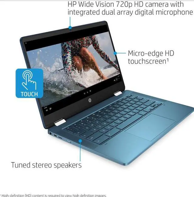 Alt view image 5 of 5 - HP 14" HD Touchscreen Celeron N4020 4GB 64GB Intel UHD Graphics 600 ChromeOS Forest Teal Certified Refurbished