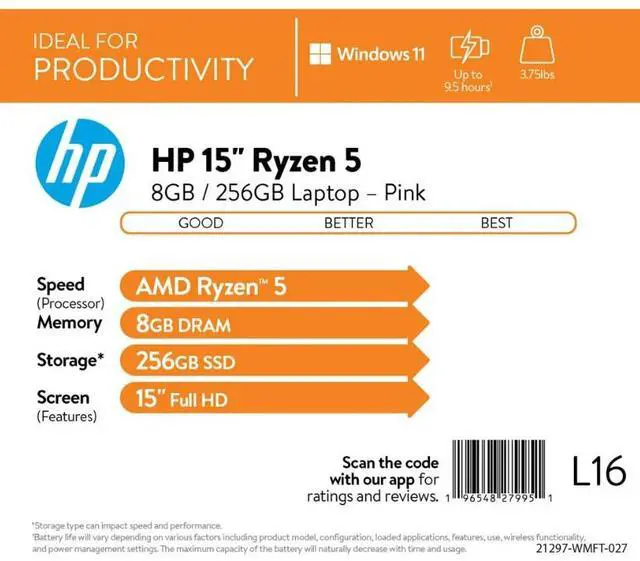 Alt view image 3 of 5 - HP 15.6" FHD Laptop with AMD 6-Core Ryzen 5 5500U 8GB 256GB Windows 11  Pale Rose Gold Certified Refurbished