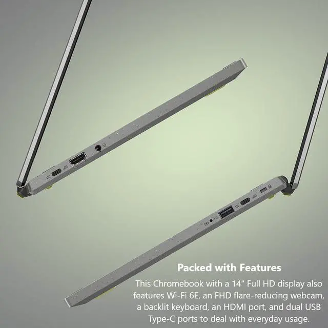 Alt view image 5 of 5 - Acer 14" FHD i3-1215U 1.2GHz Intel UHD Graphics 8GB RAM 128GB SSD Chrome OS Gray Certified Refurbished