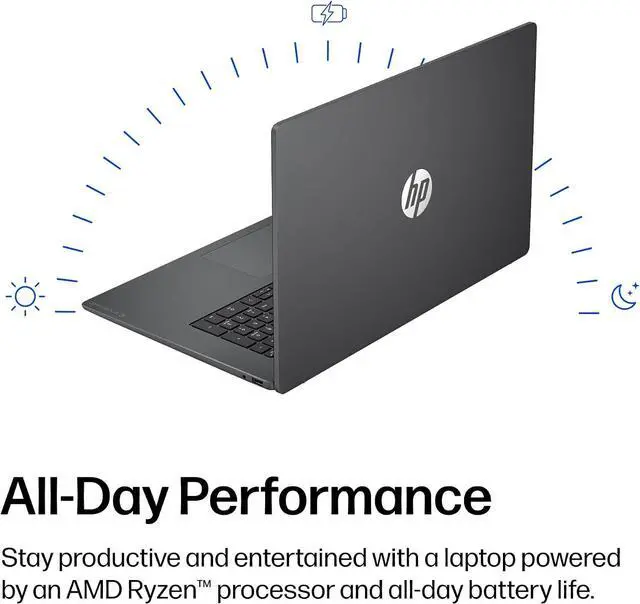 Alt view image 8 of 10 - HP OmniBook 3 17.3 inch Laptop PC, FHD Display, AMD Ryzen 3 30, 8 GB RAM, 512 GB SSD, AMD Radeon 610M Graphics, Windows 11 Home, Mica Silver, 17-dp0199nr