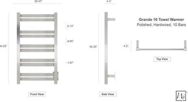 Alt view image 5 of 5 - Grande 10 Towel Warmer, Polished, Hardwired, 10 Bars Refurbished