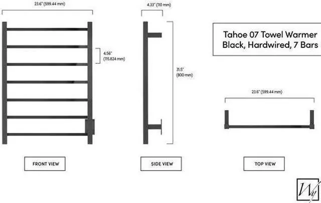 Alt view image 3 of 4 - Tahoe 7 Towel Warmer, Black, Hardwired, 7 Bars