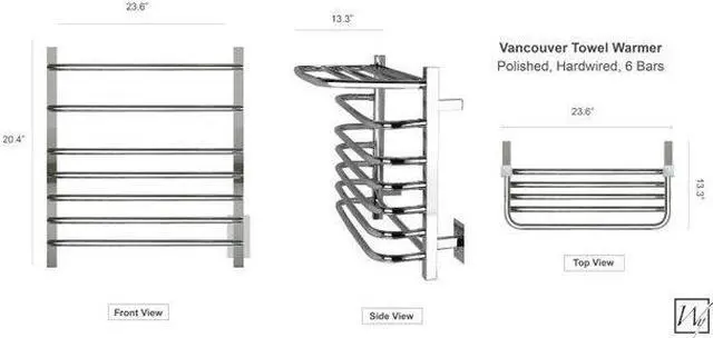 Alt view image 2 of 5 - Vancouver Towel Warmer, Polished, Hardwired, 6 bars Refurbished