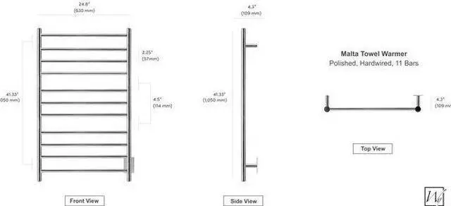 Alt view image 5 of 6 - Malta Towel Warmer, Polished, Hardwired, 11 Bars Refurbished