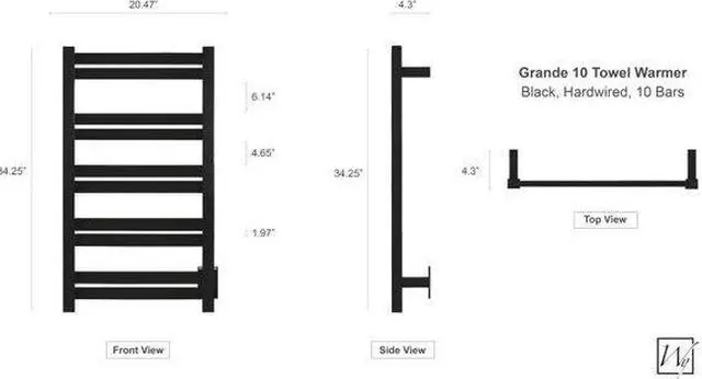 Alt view image 5 of 5 - Grande 10 Towel Warmer, Black, Hardwired, 10 Bars