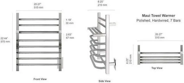 Alt view image 2 of 6 - Maui Towel Warmer, Polished, Hardwired, 7 Bars