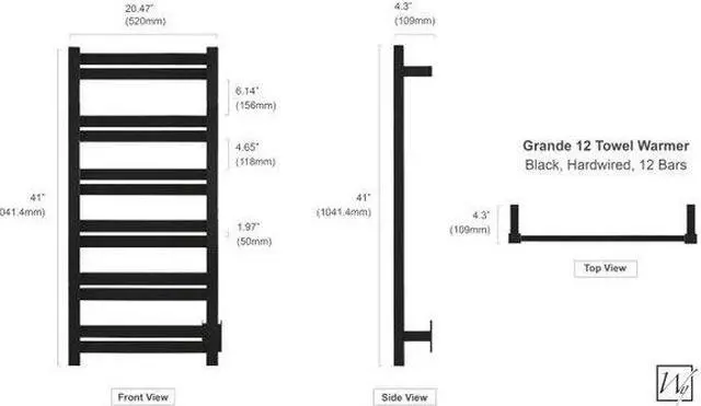 Alt view image 2 of 5 - Grande 12 Towel Warmer - Black, Hardwired, 12 Bars