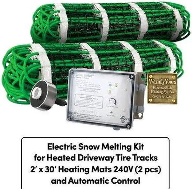 Main image of WarmlyYours Embedded Electric Snow Melting Kit for Heated Driveway Tire Tracks - Comes with a Pair of 2 x 30 Heating Mats (240V) and Automatic Control