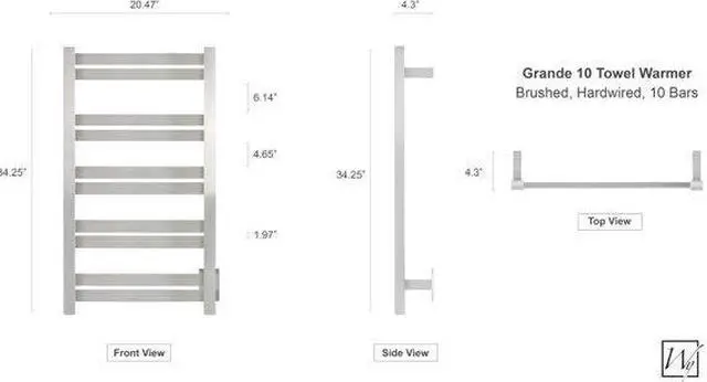 Alt view image 2 of 5 - Grande 10 Towel Warmer, Brushed, Hardwired, 10 Bars Refurbished