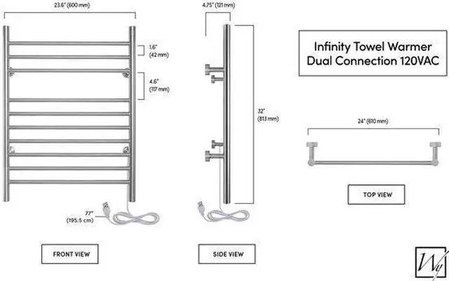 Alt view image 5 of 7 - Infinity Towel Warmer - Dual Connection - Brushed Refurbished