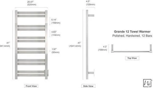 Alt view image 8 of 8 - Grande 12 Towel Warmer, Polished, Hardwired, 12 bars