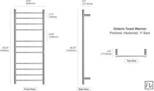 Alt view image 4 of 7 - Ontario XL Towel Warmer, Polished, Hardwired 11 Bars Refurbished