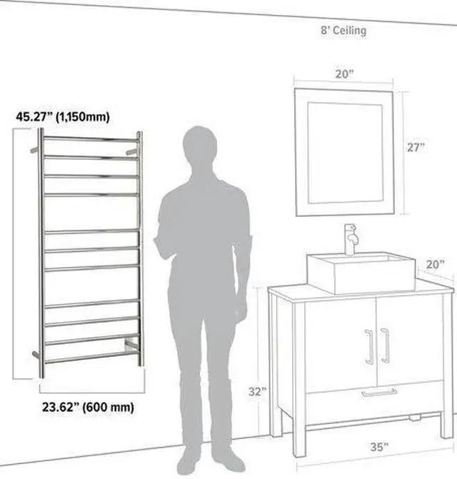 Alt view image 5 of 7 - Ontario XL Towel Warmer, Polished, Hardwired 11 Bars Refurbished
