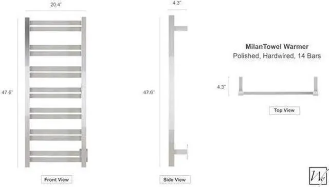 Alt view image 4 of 5 - Milan 14 Towel Warmer, Polished, Hardwired, 14 Bars Refurbished
