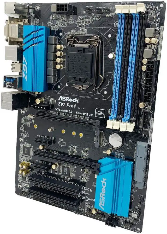 Alt view image 3 of 6 - ASRock Z97 PRO4 Motherboard ATX Intel Z97 LGA1150 DDR3 32GB SATA3 M.2 HDMI VGA DVI-D PCI-E2.0/3.0+I/O