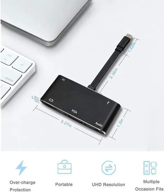 Alt view image 7 of 7 - USB C to HDMI VGA Hub Adapter 5-in-1 USB Type C to HDMI 4K VGA with USB 3.0 Audio USB-C Power Delivery Multiport Dongle for MacBook Pro 2018 / 2017 Nintendo Switch Chromebook Pixel