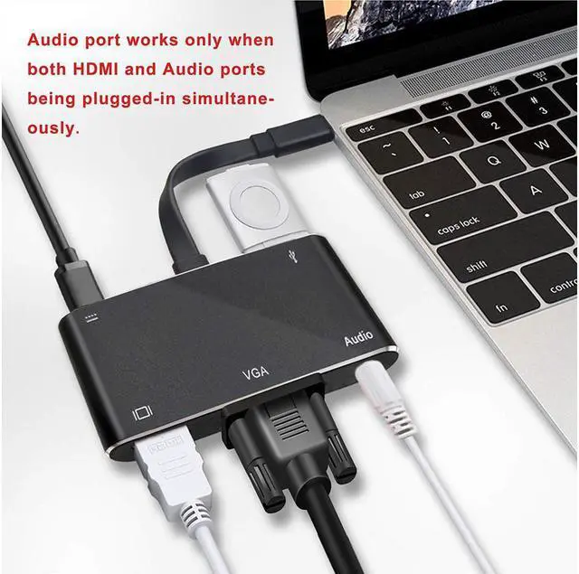 Alt view image 6 of 7 - USB C to HDMI VGA Hub Adapter 5-in-1 USB Type C to HDMI 4K VGA with USB 3.0 Audio USB-C Power Delivery Multiport Dongle for MacBook Pro 2018 / 2017 Nintendo Switch Chromebook Pixel