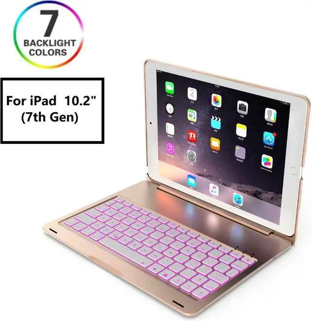Main image of New iPad 10.2 7th Generation 2019 Keyboard Case Protective Ultra Slim Hard Clamshell Folio Stand Smart Cover with 7 Colors Backlit Wireless Bluetooth Keyboard for iPad 10.2 inch