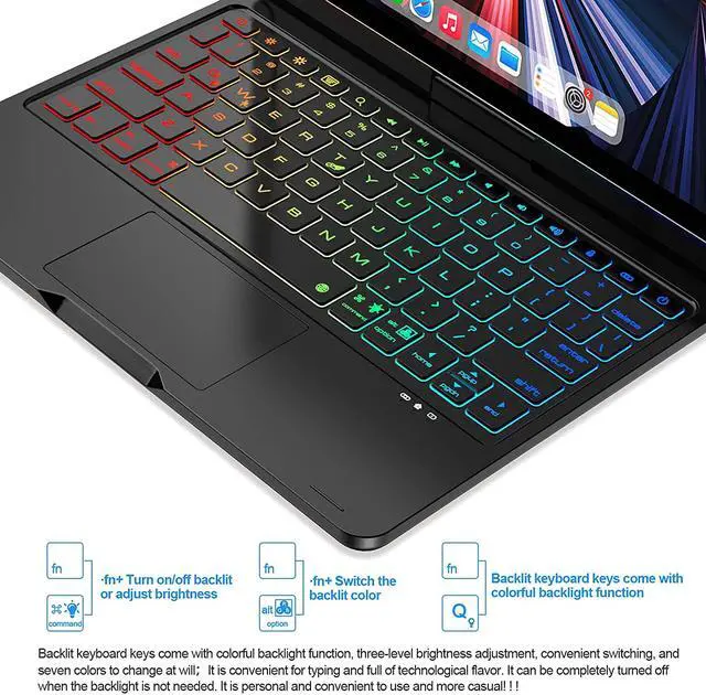 Alt view image 5 of 7 - Touch Keyboard Case with Trackpad for iPad Pro 11 inch 2021 2020 2018 / iPad Air 4 10.9 2020 4th Generation with Bluetooth Backlit Keyboard - 360° Protective Cover with Apple Pencil Holder
