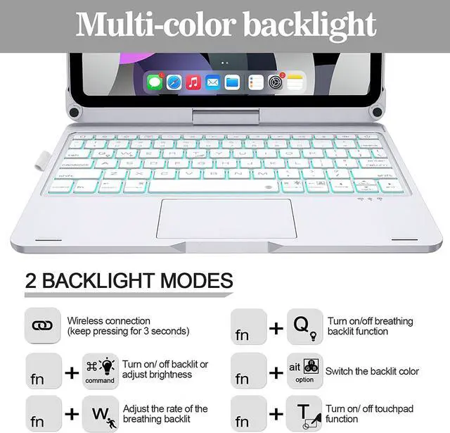 Alt view image 4 of 7 - Touch Keyboard Case with Trackpad for iPad Pro 11 inch 2021 2020 2018 / iPad Air 4 10.9 2020 4th Generation with Bluetooth Backlit Keyboard - 360° Protective Cover with Apple Pencil Holder