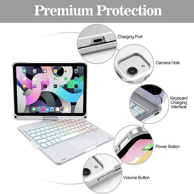 Alt view image 6 of 7 - Touch Keyboard Case with Trackpad for iPad Pro 11 inch 2021 2020 2018 / iPad Air 4 10.9 2020 4th Generation with Bluetooth Backlit Keyboard - 360° Protective Cover with Apple Pencil Holder