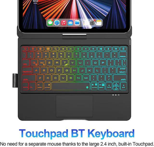 Alt view image 4 of 7 - Touch Keyboard Case with Trackpad for iPad Pro 11 inch 2021 2020 2018 / iPad Air 4 10.9 2020 4th Generation with Bluetooth Backlit Keyboard - 360° Protective Cover with Apple Pencil Holder