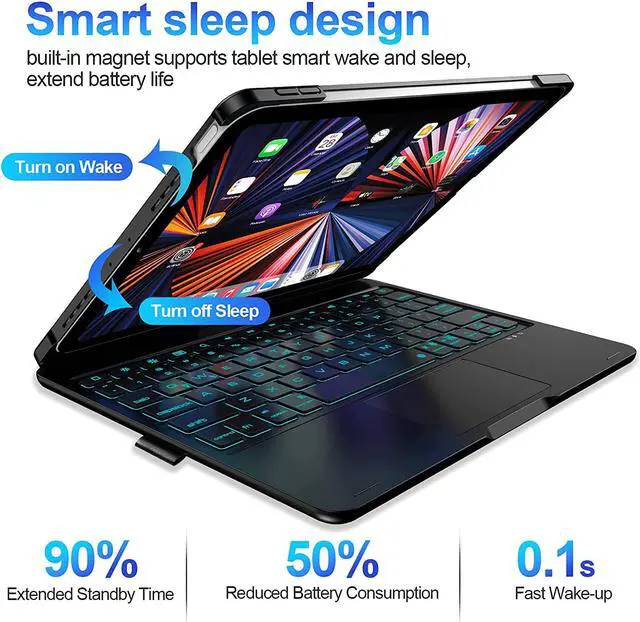 Alt view image 6 of 7 - Touch Keyboard Case with Trackpad for iPad Pro 11 inch 2021 2020 2018 / iPad Air 4 10.9 2020 4th Generation with Bluetooth Backlit Keyboard - 360° Protective Cover with Apple Pencil Holder