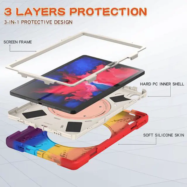 Alt view image 6 of 7 - Case Compatible for Lenovo Tab P11 11 inch 2020 Model TB-J606F / TB-J606X with Kickstand, Hand Strap and Shoulder Strap Shockproof Protective Cover
