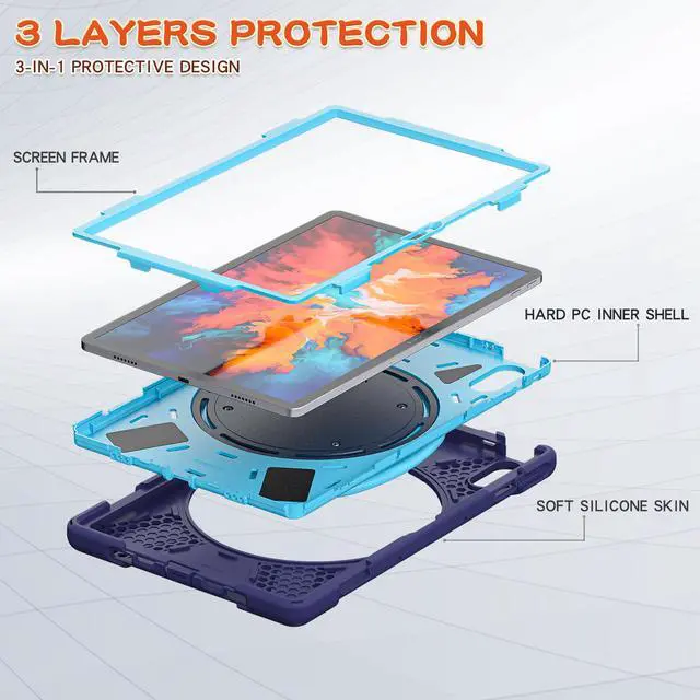 Alt view image 4 of 6 - Case for Lenovo Tab P11 Pro 11.5 Inch 2020 TB-J706F / TB-J706L, Heavy Duty Shockproof Rugged Drop Resistant Impact Resistant Silicone Protective Case with Stand/Handle Hand Strap/Shoulder Strap