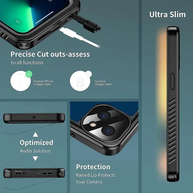 Alt view image 6 of 7 - Waterproof Case for iPhone 13 6.1 inch 5G 2021 with Built-in Screen Protector Heavy Duty Full Body Protection IP68 Underwater Shockproof Phone Cover