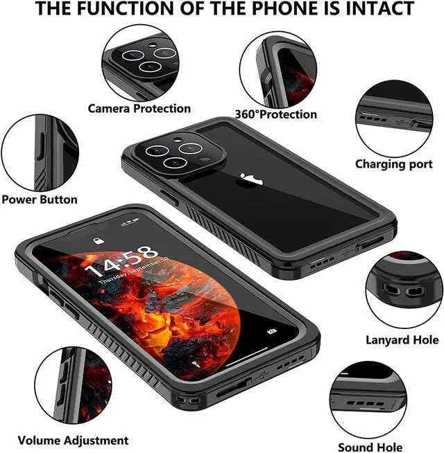 Alt view image 7 of 7 - for iPhone 13 Pro Case Waterproof, Built in Screen Protector 360° Full Body Heavy Duty Protective Shockproof Dustproof IP68 Underwater Case for iPhone 13 Pro 6.1 inch 2021