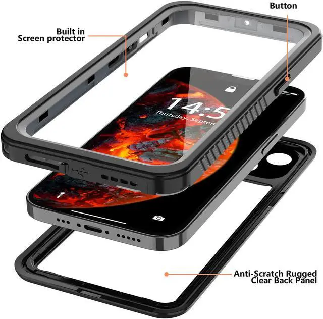 Alt view image 5 of 7 - for iPhone 13 Pro Case Waterproof, Built in Screen Protector 360° Full Body Heavy Duty Protective Shockproof Dustproof IP68 Underwater Case for iPhone 13 Pro 6.1 inch 2021