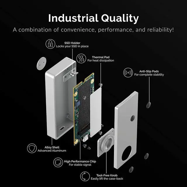 Alt view image 5 of 7 - SABRENT Thunderbolt 3 Certified M.2 NVMe SSD Tool Free Solid Aluminum Enclosure (EC-T3NS)