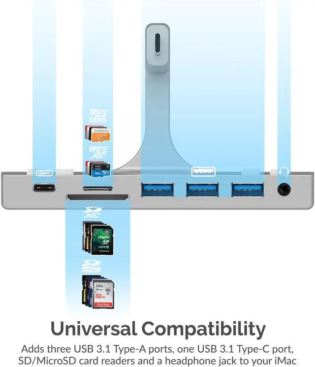 Alt view image 12 of 16 - SABRENT Multi-Port iMac Hub with Front Access USB Ports, SD/Micro SD Card Reader, 3.5mm Headphone Jack and Rear HDMI 2.0 Output (iMac 2017 to 2020) (HB-SIMC)