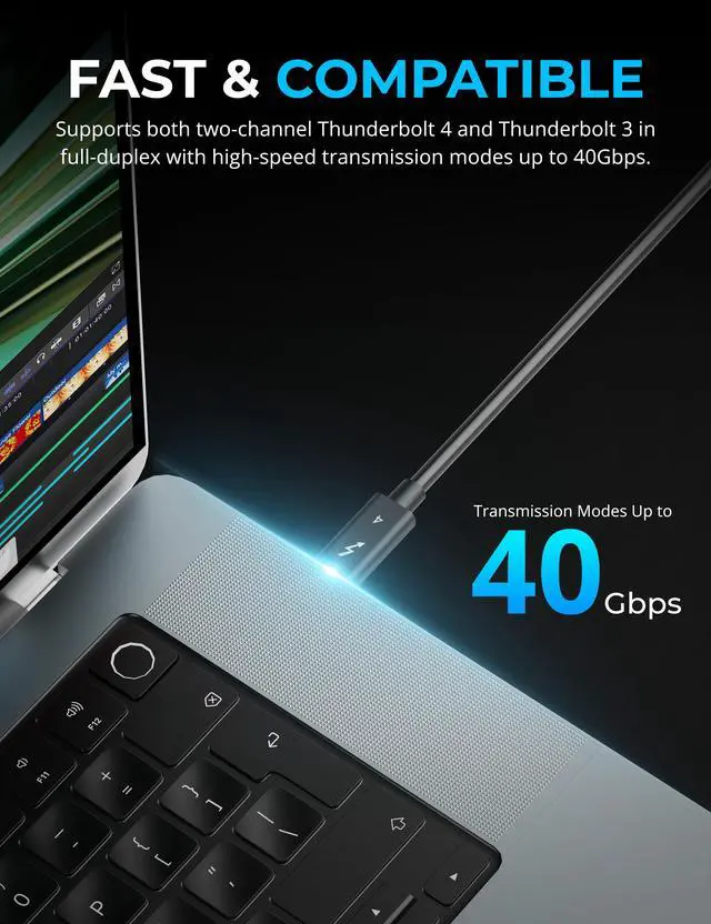 Alt view image 4 of 6 - SABRENT Thunderbolt 4 Active Cable with E-Marker Chip [6.5 Feet / 2 Meters] (CB-T4M2)