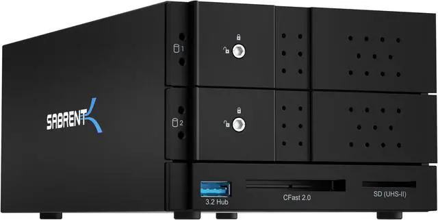 Alt view image 2 of 10 - sabrent usb type-c to dual 3.5? sata and raid docking station with cfast/sd card readers and usb type-a port (ds-2bcr)