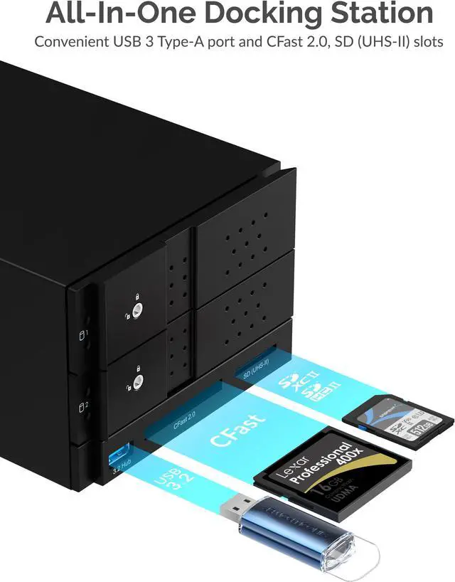 Alt view image 8 of 10 - sabrent usb type-c to dual 3.5? sata and raid docking station with cfast/sd card readers and usb type-a port (ds-2bcr)