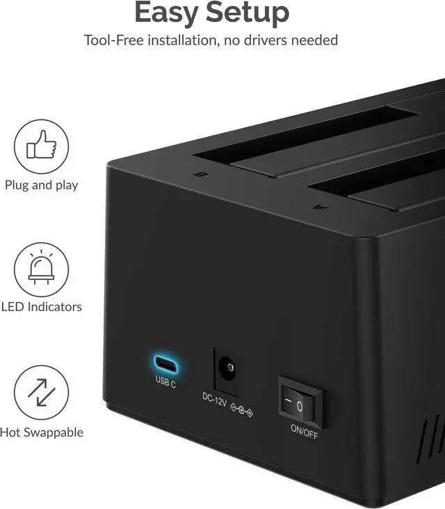 Alt view image 9 of 14 - sabrent usb type-c sata 2.5? & 3.5? dual bay hard drive docking station | offline cloning | up to 5gbps | tool-free installation (ec-ch2b)