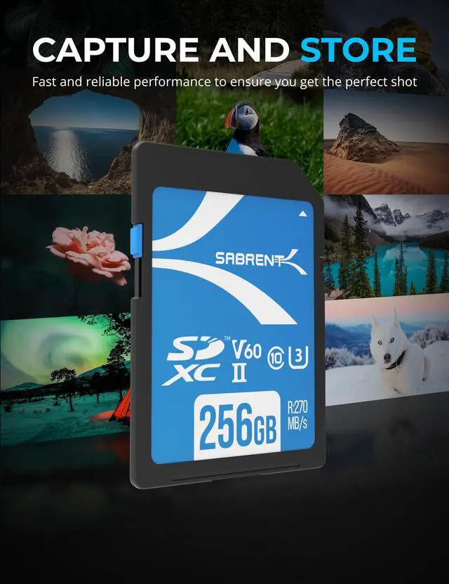 Alt view image 2 of 8 - SABRENT Rocket V60 256GB SD UHS-II Memory Card R270MB/s W170MB/s (SD-TL60-256GB)