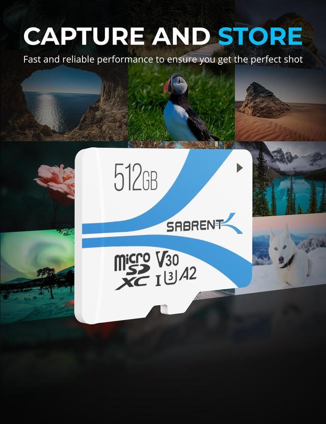 Alt view image 3 of 7 - SABRENT Rocket V30 A2 512GB MicroSDXC Memory Card R100MB/s W30MB/s (SD-MQ30-512)