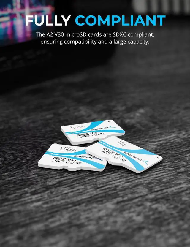 Alt view image 6 of 8 - SABRENT Rocket V30 A2 1TB MicroSDXC Memory Card R100MB/s W30MB/s (SD-MQ30-1TB)