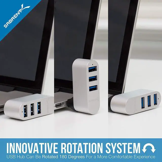 Alt view image 4 of 9 - Sabrent Premium 3-Port Aluminum Mini USB 3.0 Hub [90°/180° Degree Rotatable] (HB-R3MC)