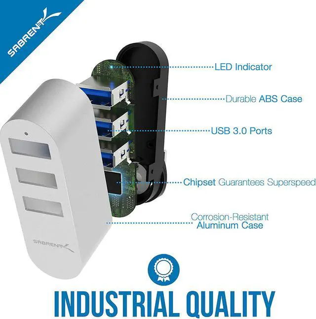 Alt view image 5 of 9 - Sabrent Premium 3-Port Aluminum Mini USB 3.0 Hub [90°/180° Degree Rotatable] (HB-R3MC)