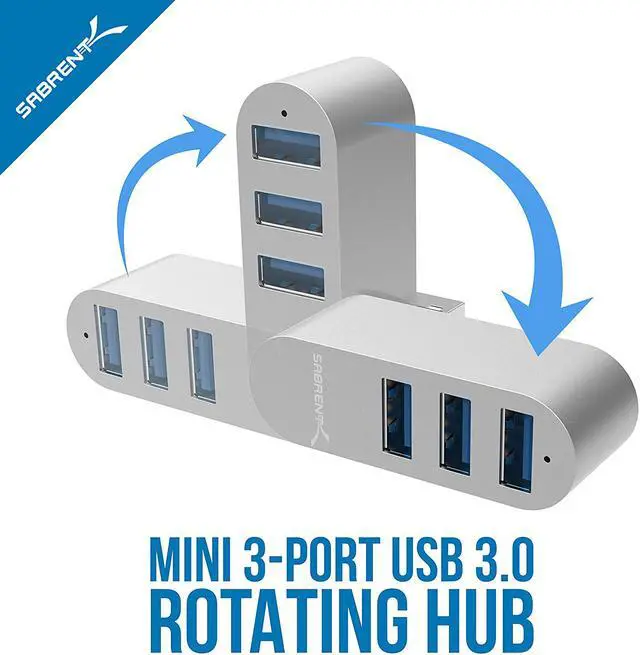 Alt view image 2 of 9 - Sabrent Premium 3-Port Aluminum Mini USB 3.0 Hub [90°/180° Degree Rotatable] (HB-R3MC)