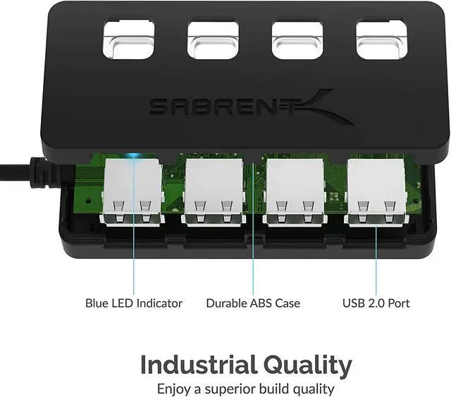 Alt view image 5 of 11 - Sabrent 4-Port USB 2.0 Hub with Individual LED lit Power Switches (HB-UMLS)