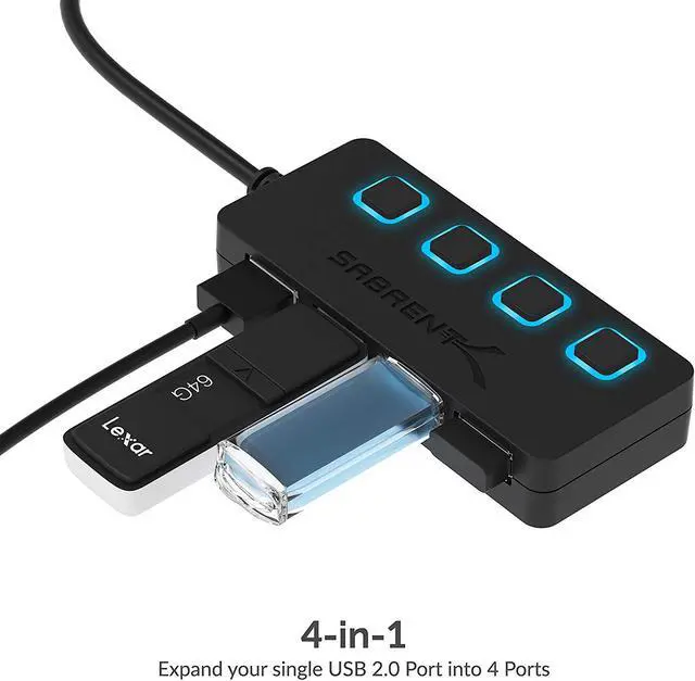 Alt view image 3 of 11 - Sabrent 4-Port USB 2.0 Hub with Individual LED lit Power Switches (HB-UMLS)