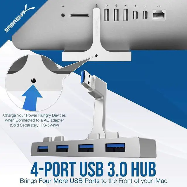 Alt view image 6 of 12 - SABRENT 4-Port USB 3.0 Hub for iMac Slim Uni-Body (HB-IMCU)