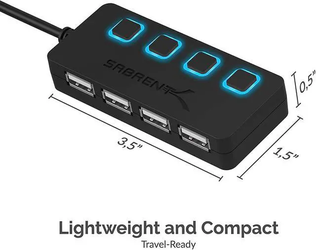 Alt view image 7 of 11 - Sabrent 4-Port USB 2.0 Hub with Individual LED lit Power Switches (HB-UMLS)