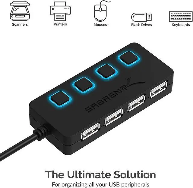 Alt view image 6 of 11 - Sabrent 4-Port USB 2.0 Hub with Individual LED lit Power Switches (HB-UMLS)